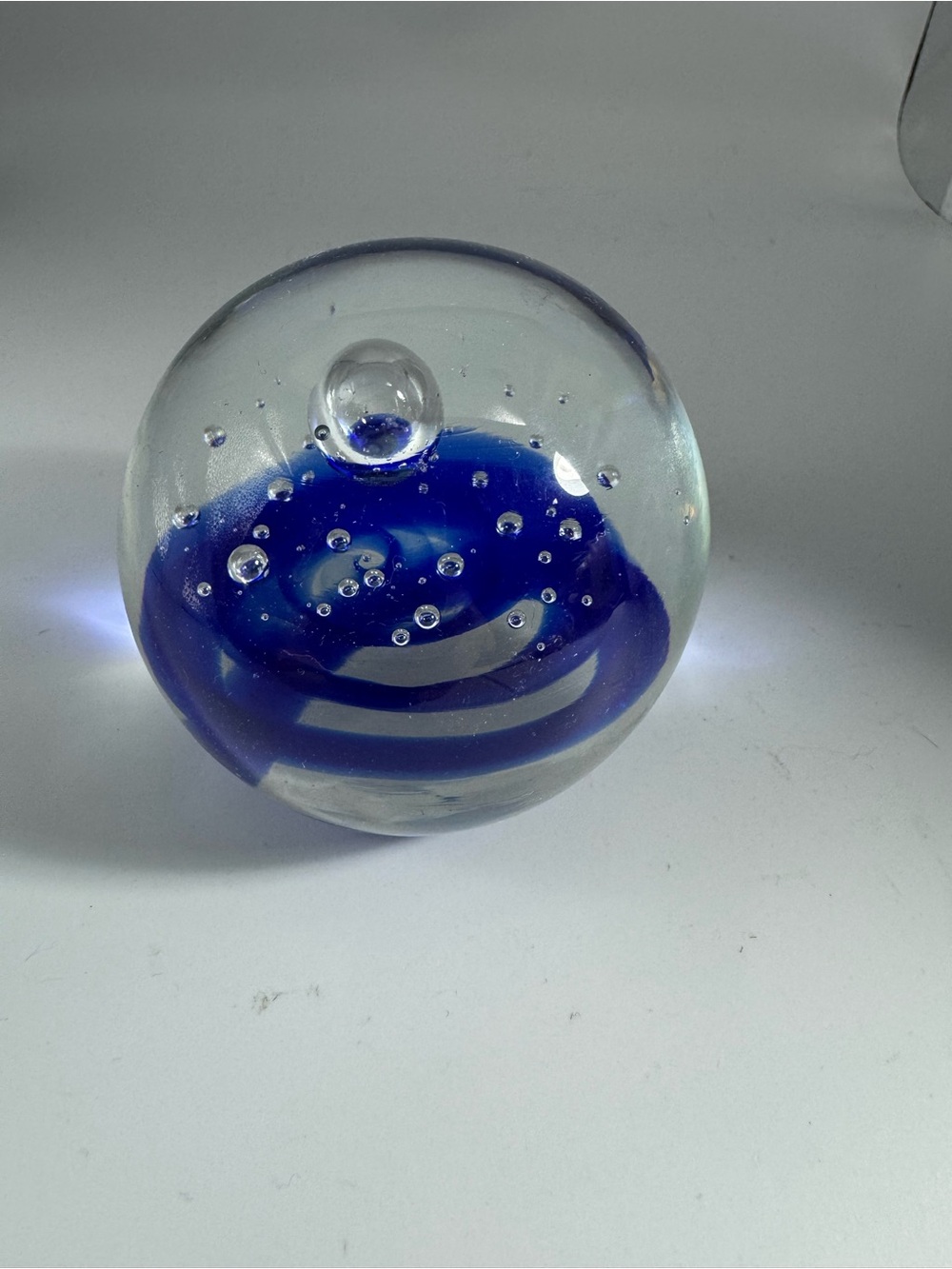 Vintage Cobalt Blue Swirl with Controlled Bubbles Glass Paperweight